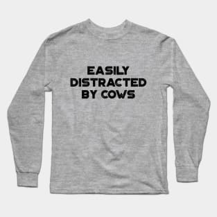 Easily Distracted By Cows Funny Vintage Retro Long Sleeve T-Shirt